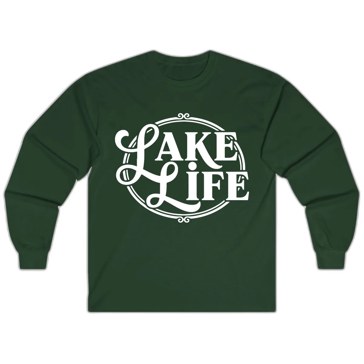 Lake Life Typography Design Long Sleeve in Forest Green