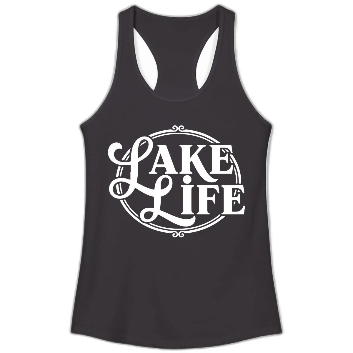 Lake Life Typography Design Ladies Tank in Black
