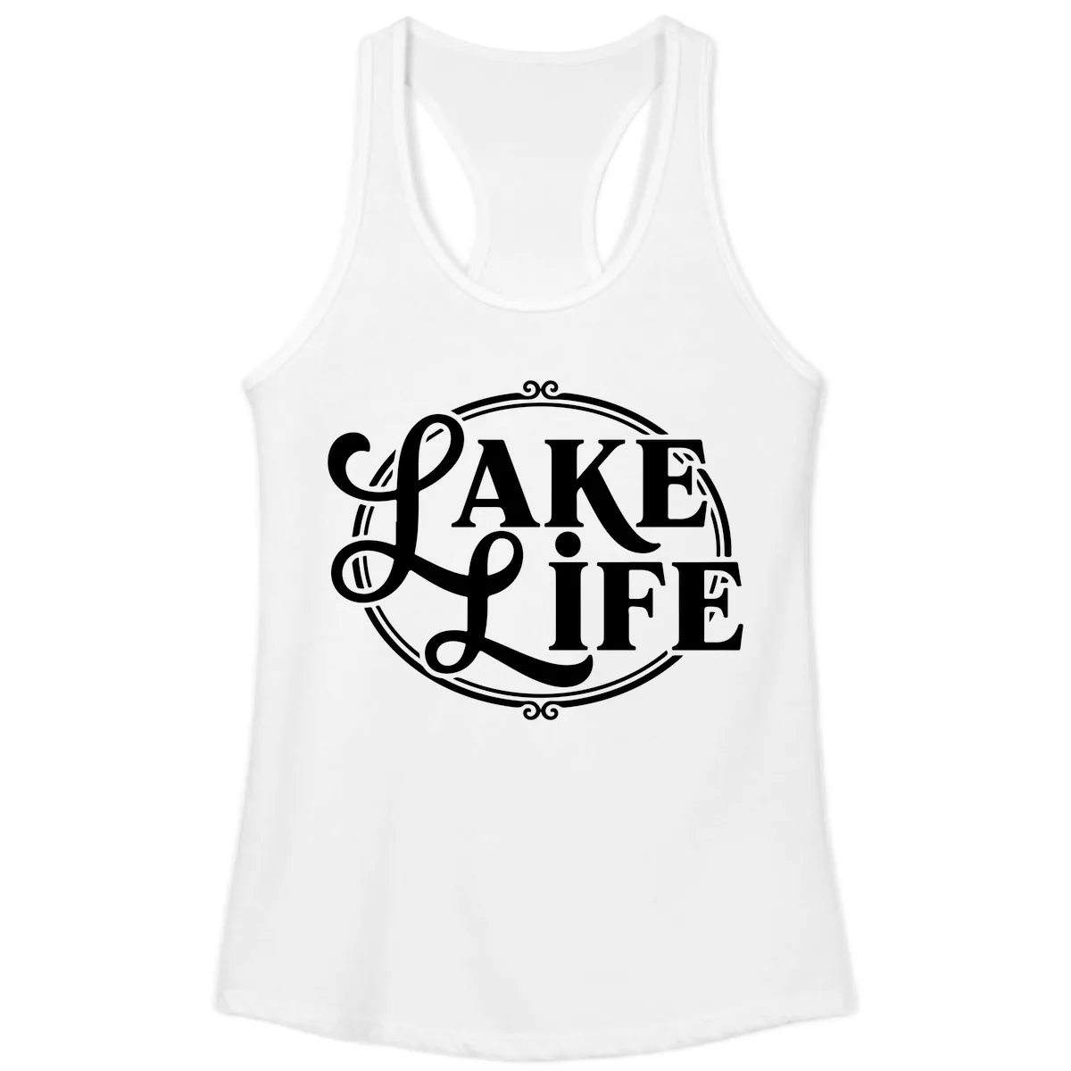 Lake Life Typography Design Ladies Tank in White