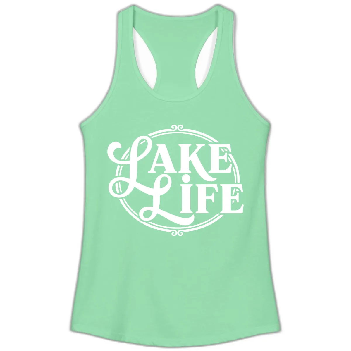 Lake Life Typography Design Ladies Tank in Solid Mint