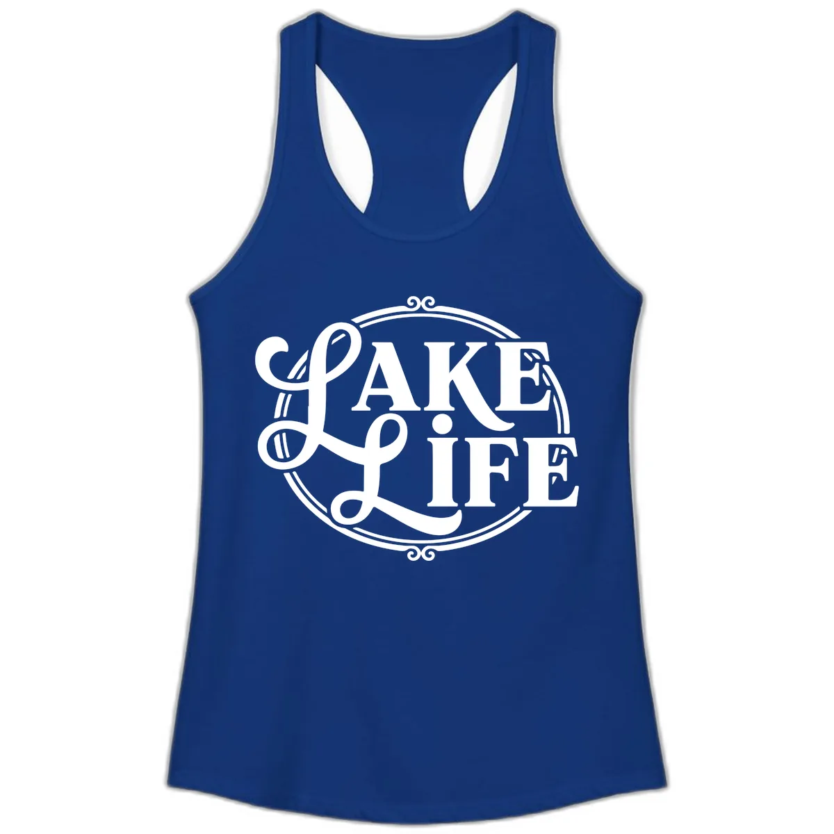 Lake Life Typography Design Ladies Tank in Solid Royal