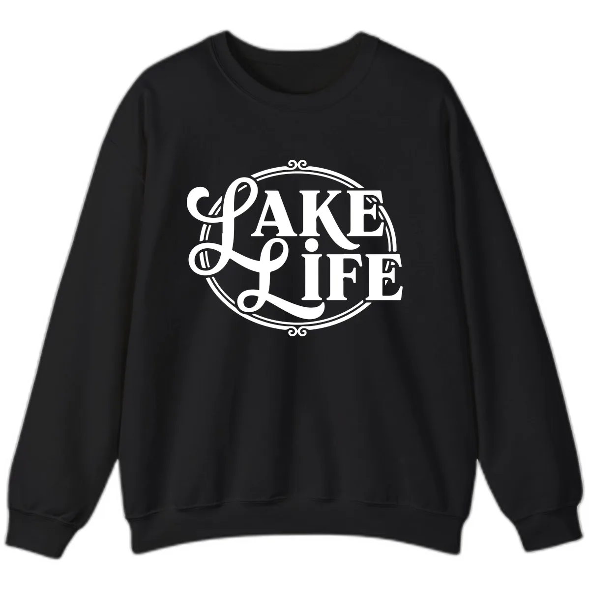 Lake Life Typography Design Sweatshirt in Black