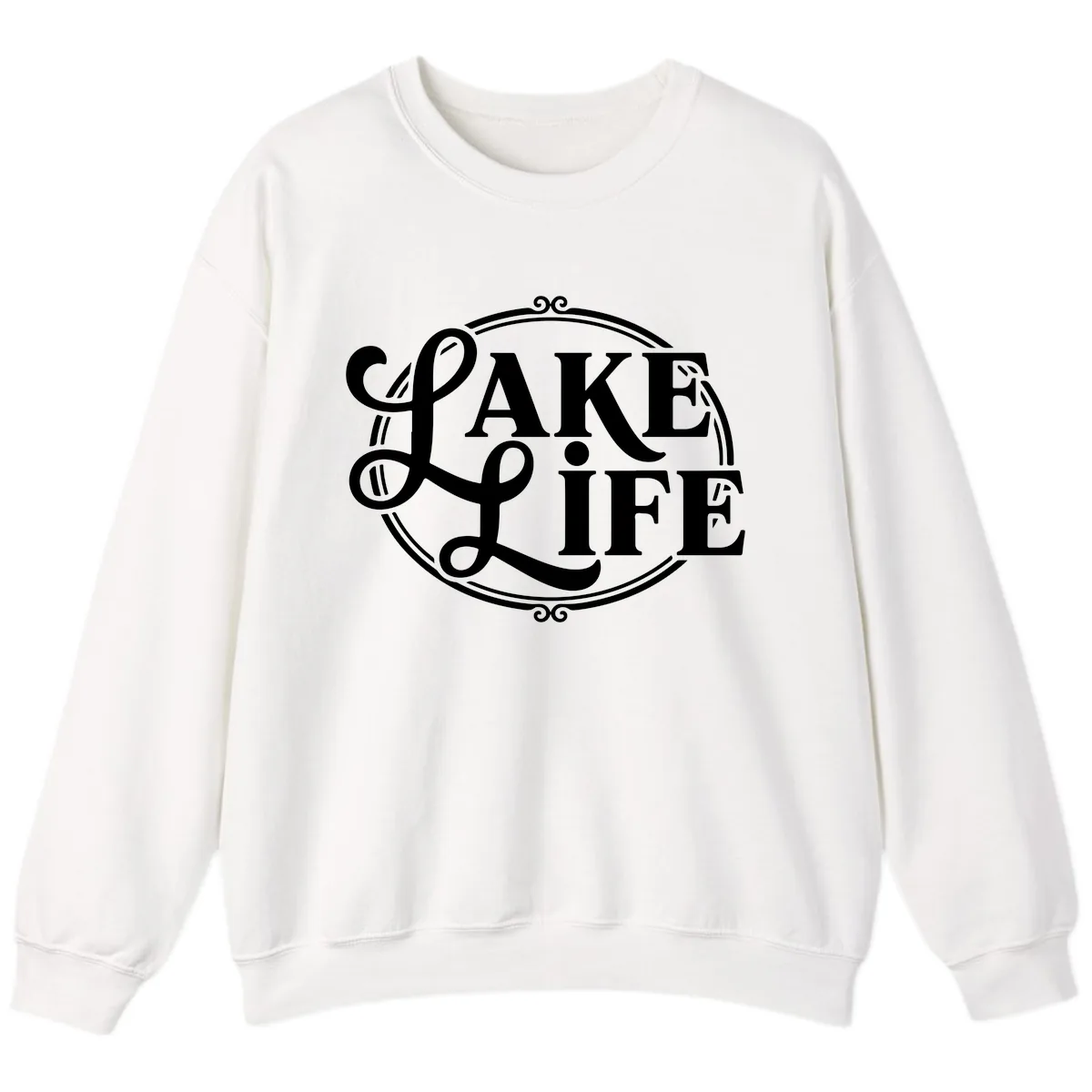 Lake Life Typography Design Sweatshirt in White