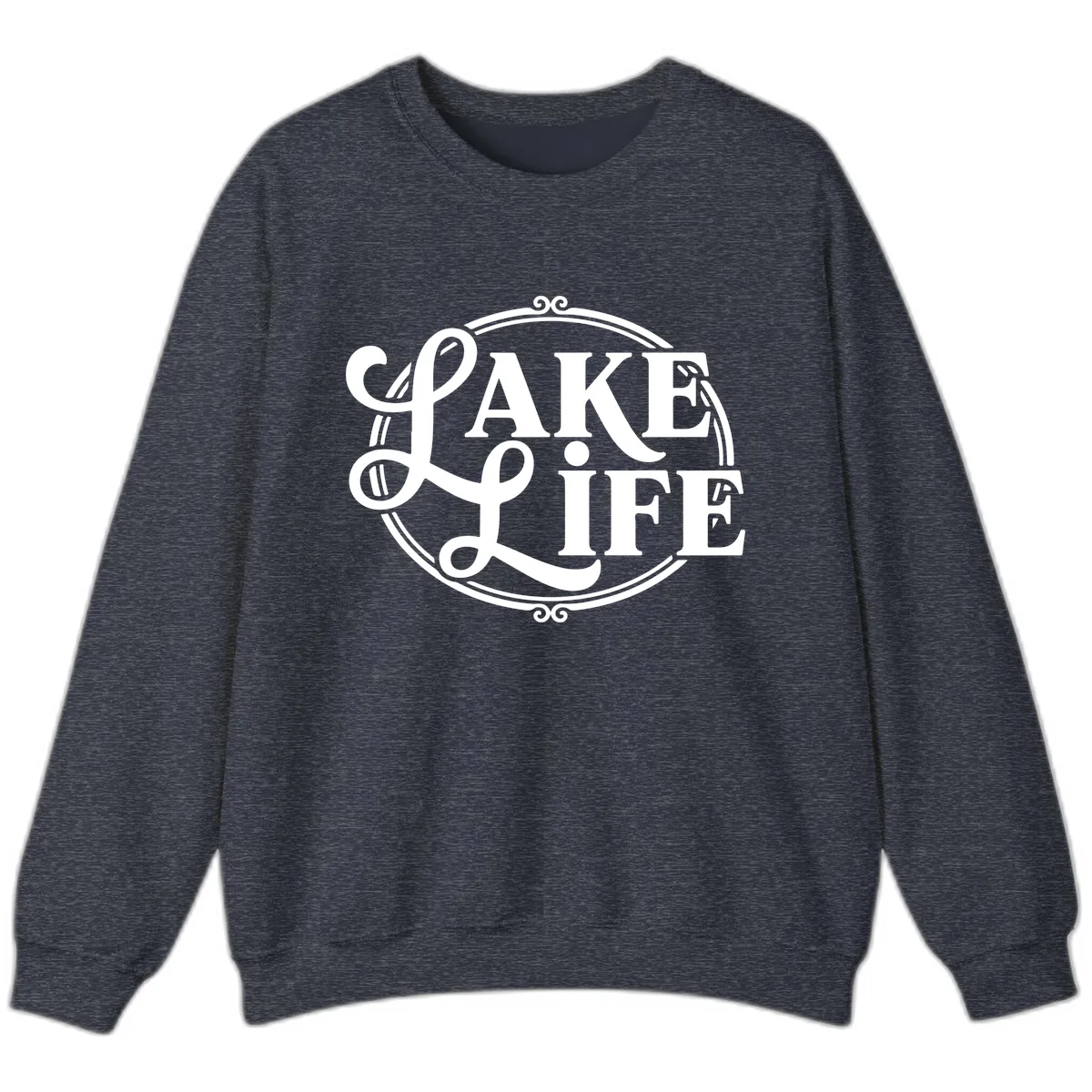 Lake Life Typography Design Sweatshirt in Heather Sport Dark Navy