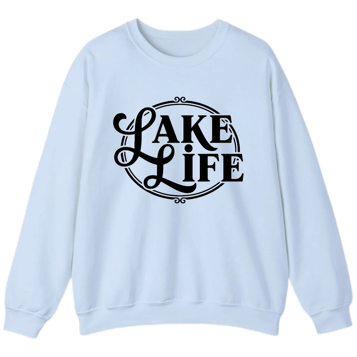 Lake Life Typography Design Sweatshirt in Light Blue
