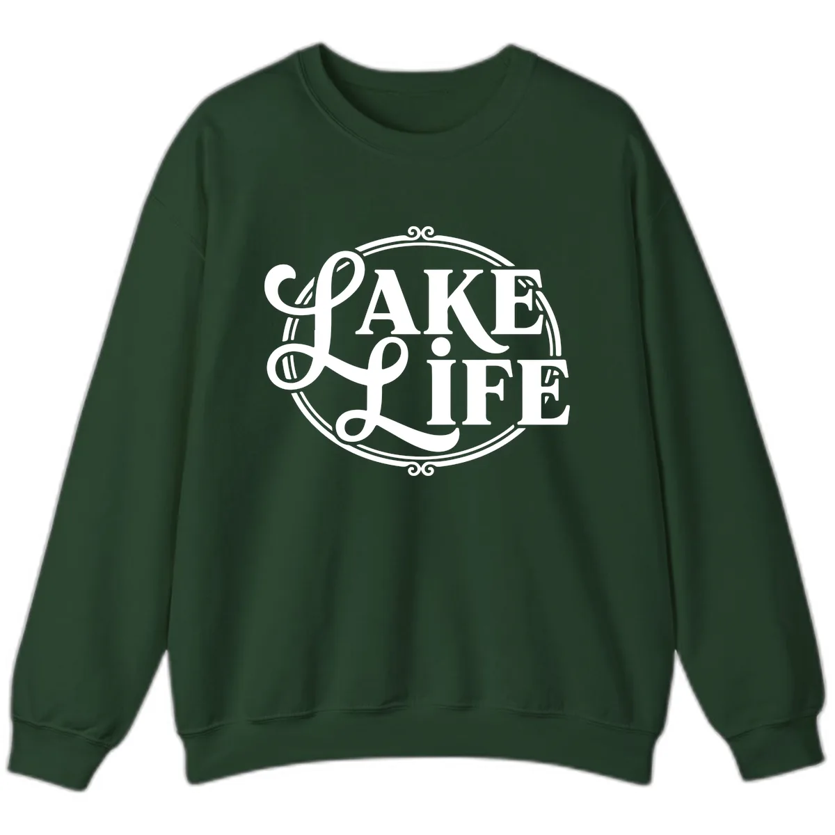 Lake Life Typography Design Sweatshirt in Forest Green