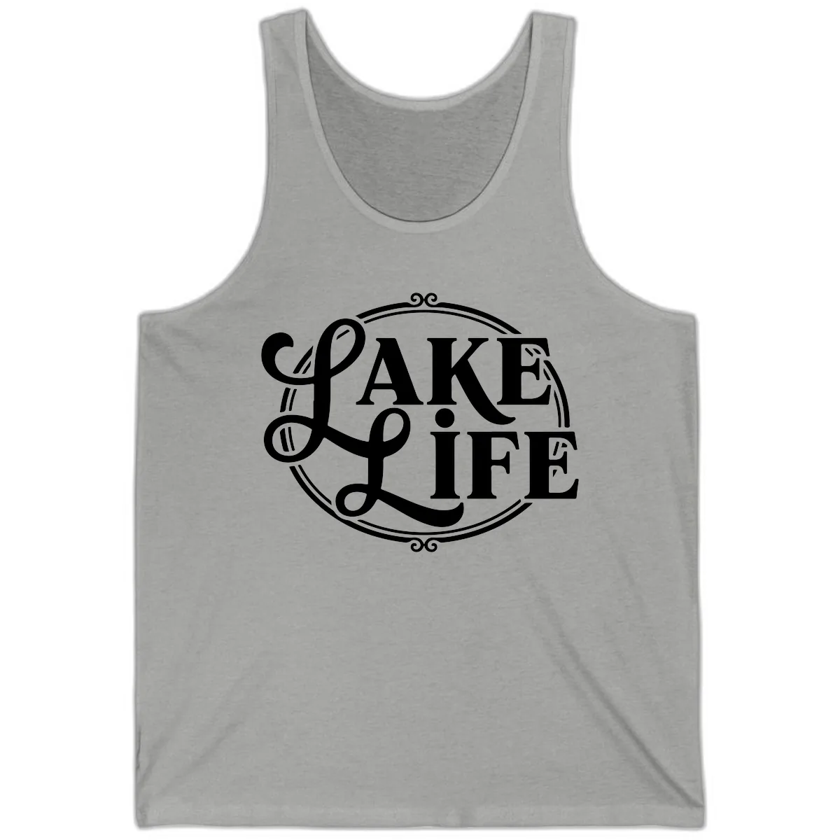 Lake Life Typography Design Tank in Athletic Heather