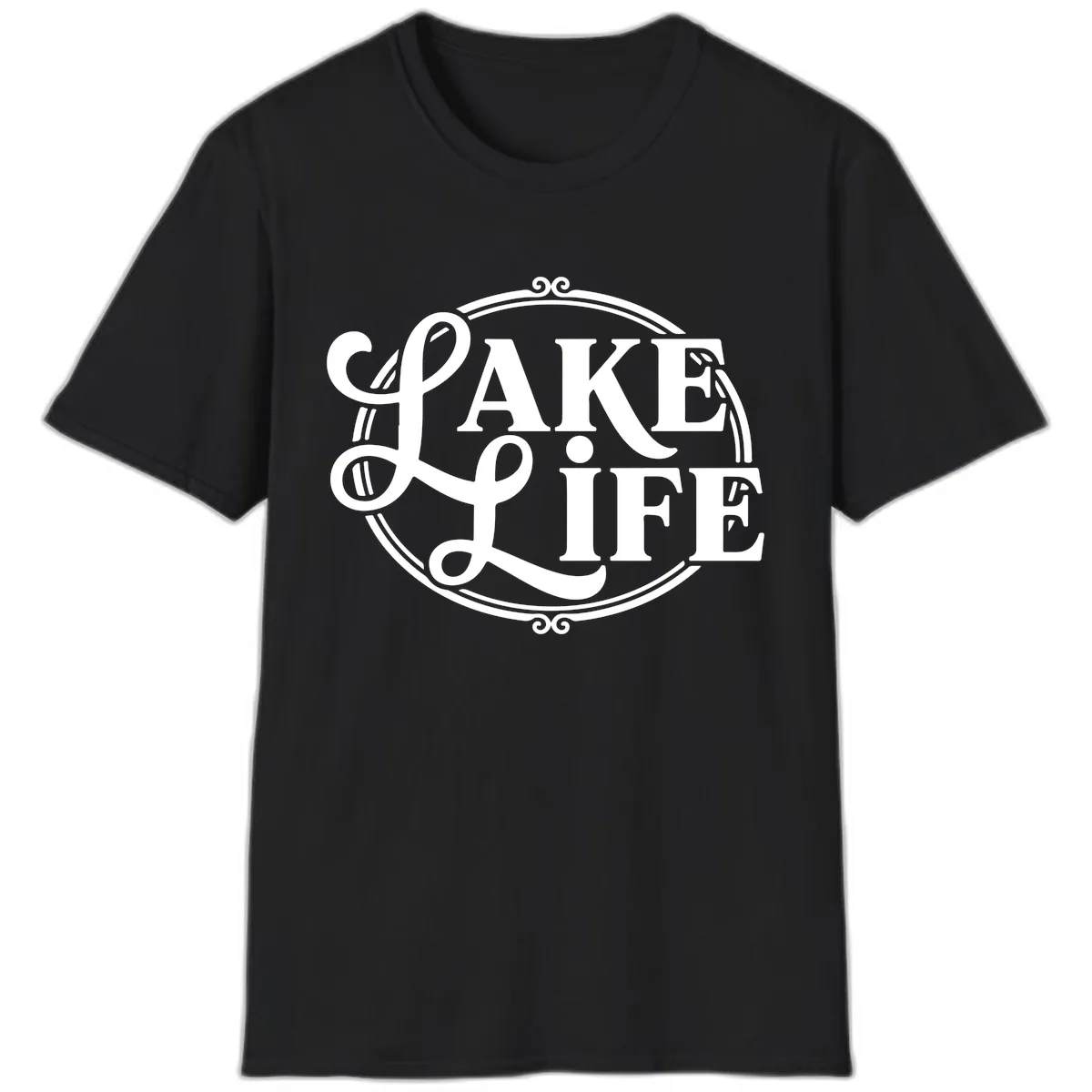 Lake Life Typography Design T-Shirt in Black