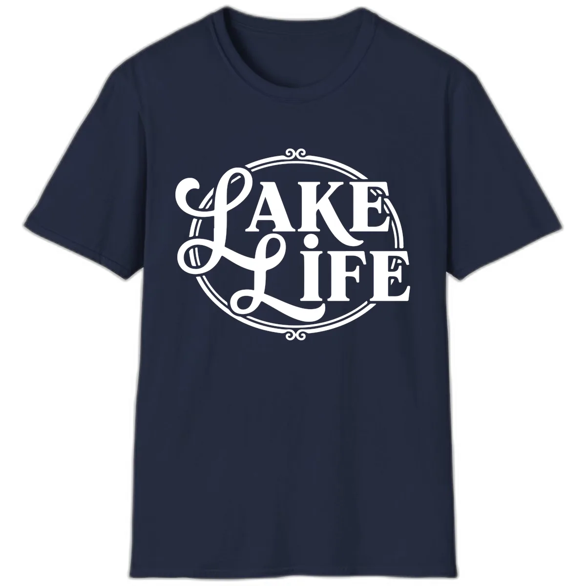 Lake Life Typography Design T-Shirt in Navy