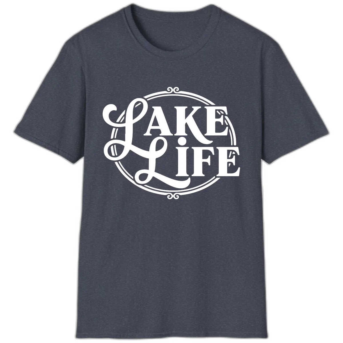 Lake Life Typography Design T-Shirt in Heather Navy