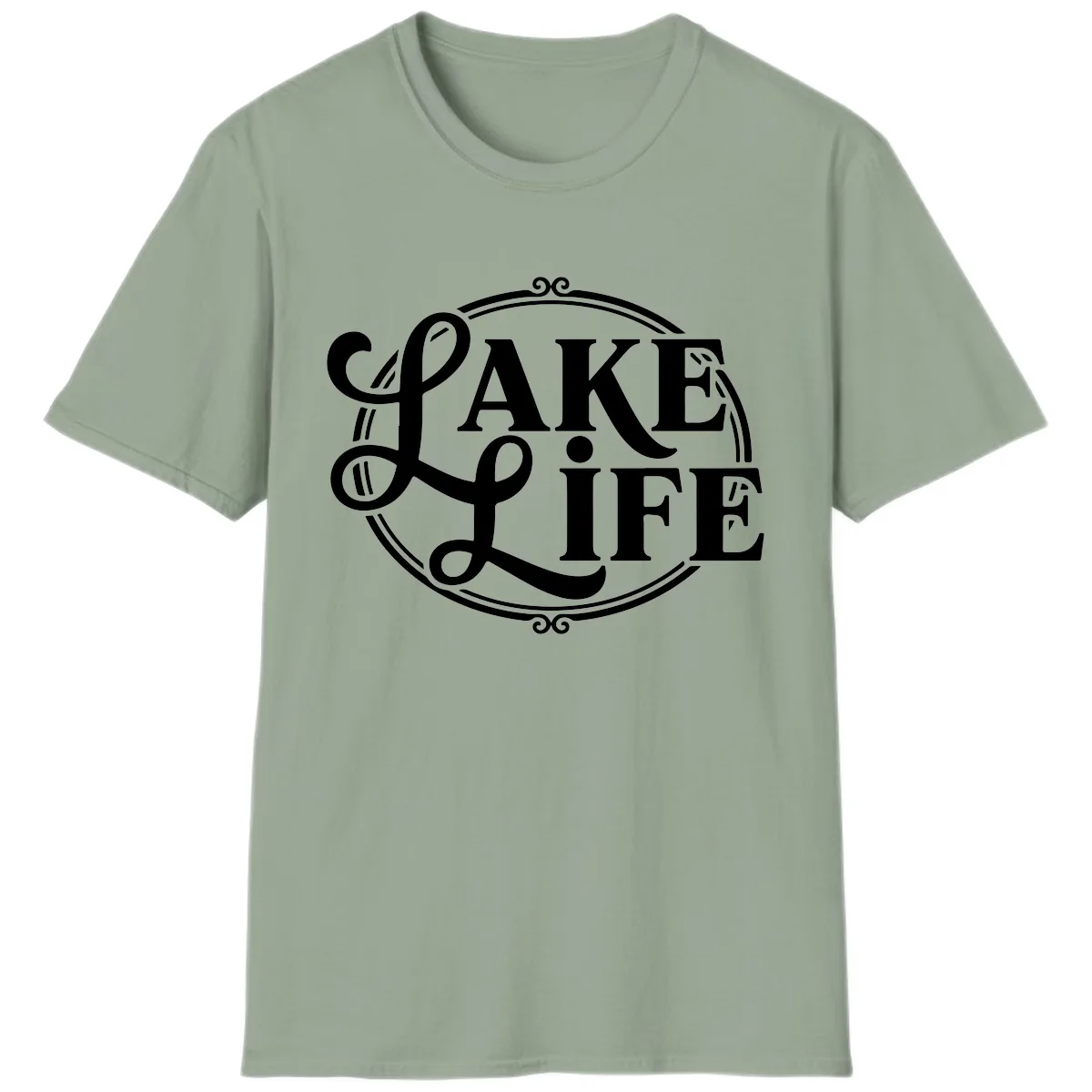 Lake Life Typography Design T-Shirt in Sage