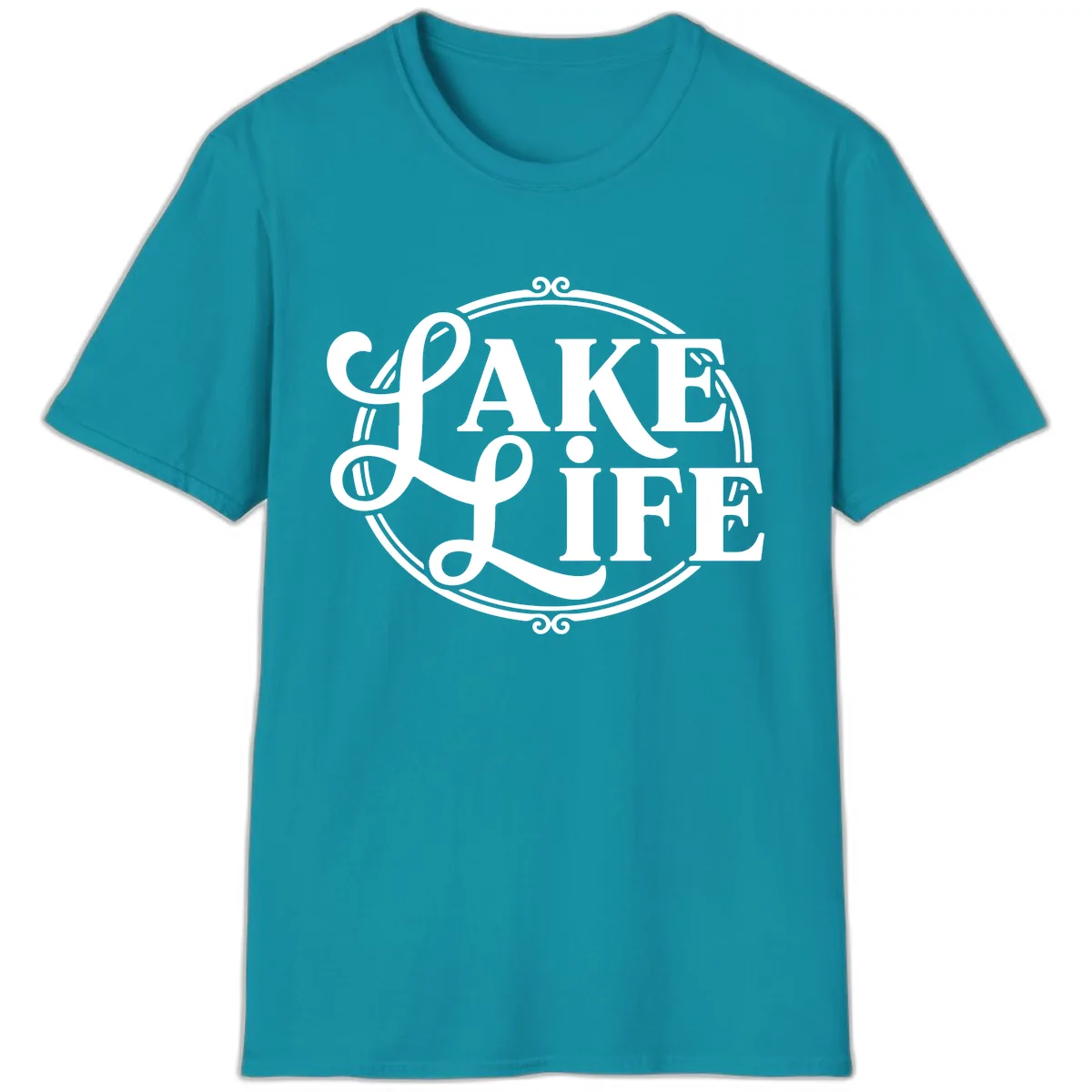 Lake Life Typography Design T-Shirt in Tropical Blue