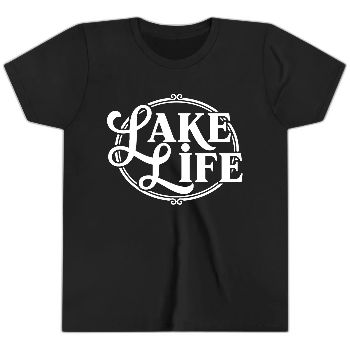 Lake Life Typography Design Youth T-Shirt in Black