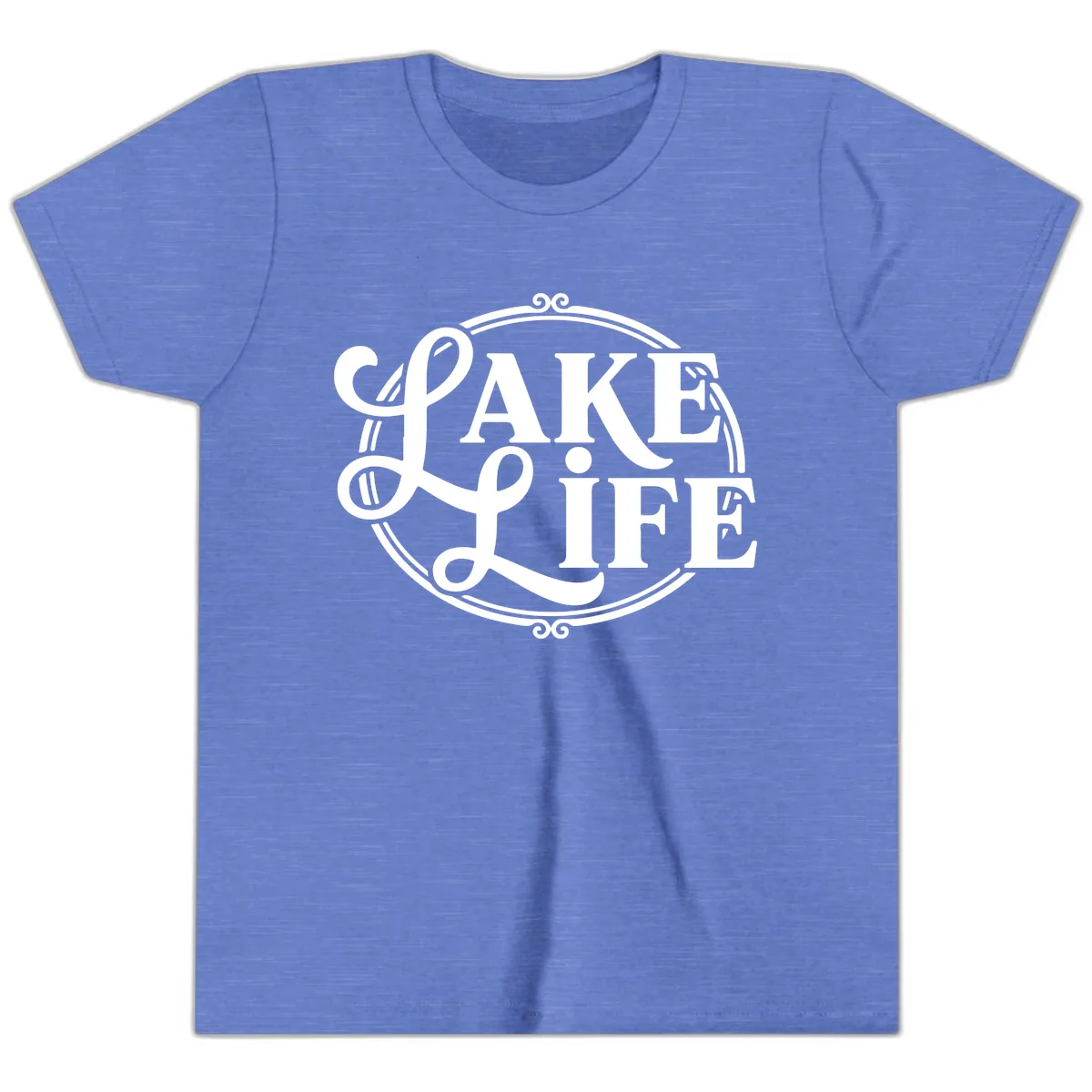 Lake Life Typography Design Youth T-Shirt in Heather Columbia Blue