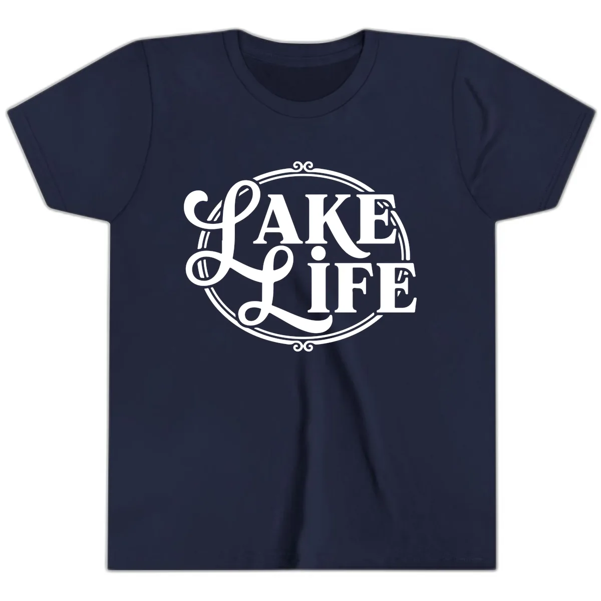 Lake Life Typography Design Youth T-Shirt in Navy