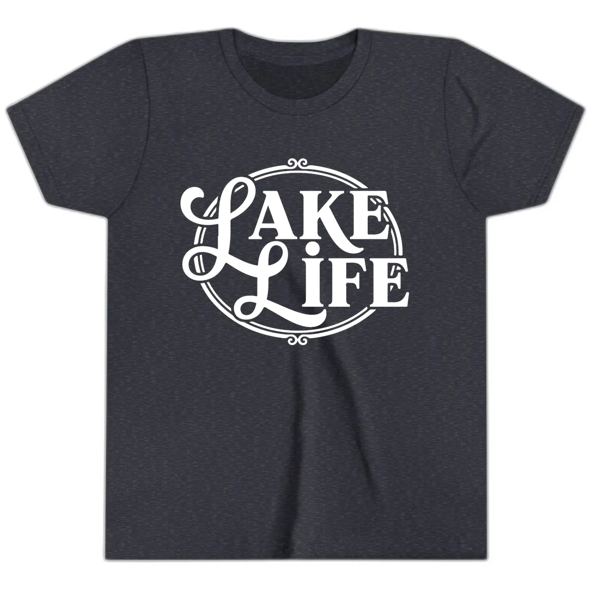 Lake Life Typography Design Youth T-Shirt in Heather Navy