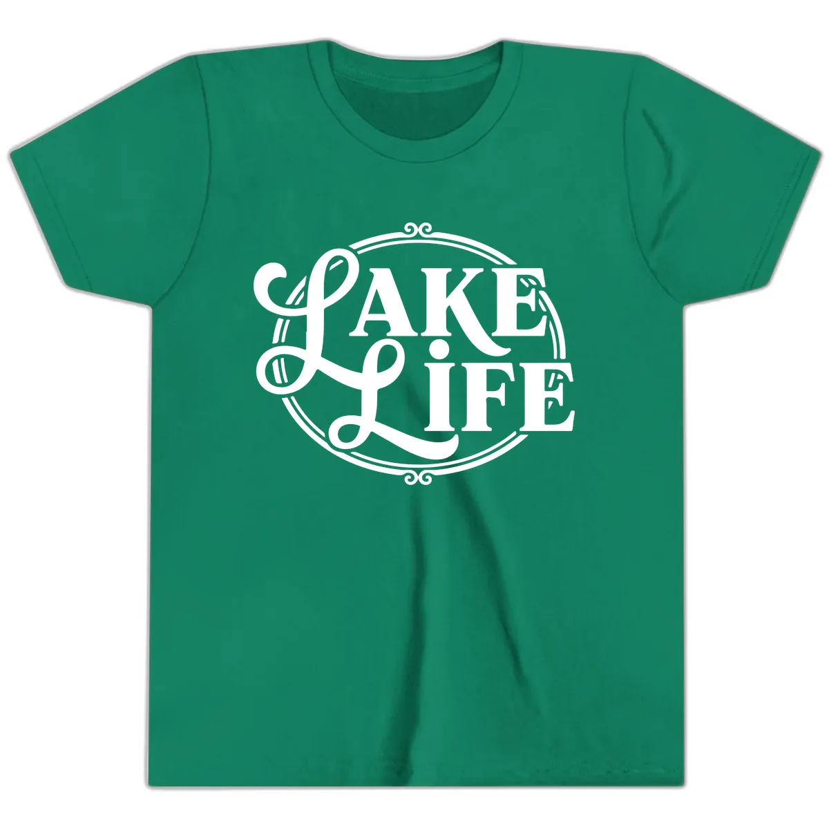 Lake Life Typography Design Youth T-Shirt in Kelly