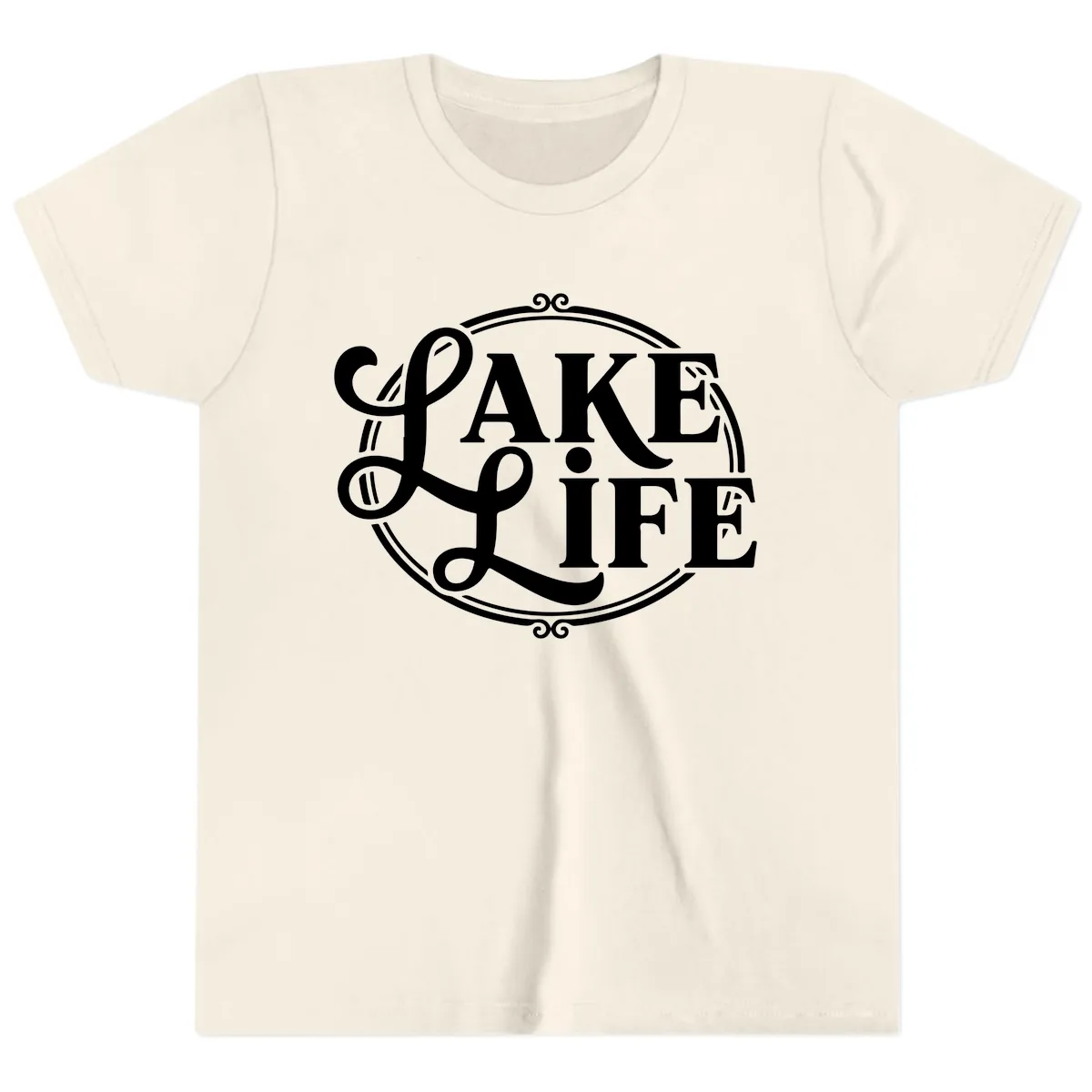 Lake Life Typography Design Youth T-Shirt in Natural
