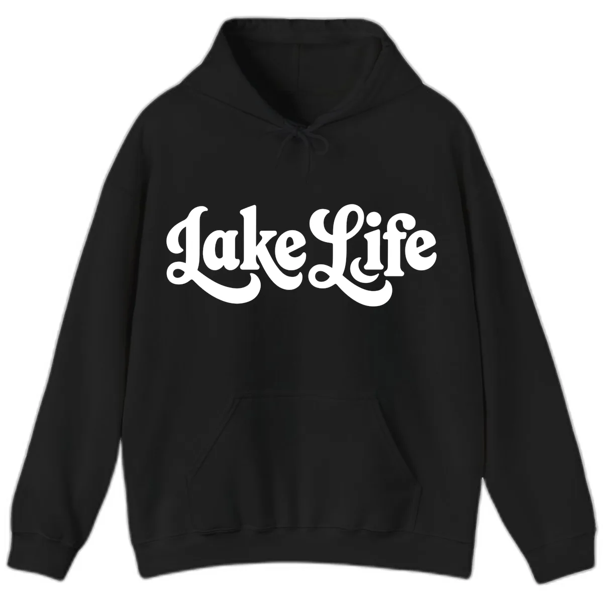 Retro Lake Life Script Design Hoodie in Black