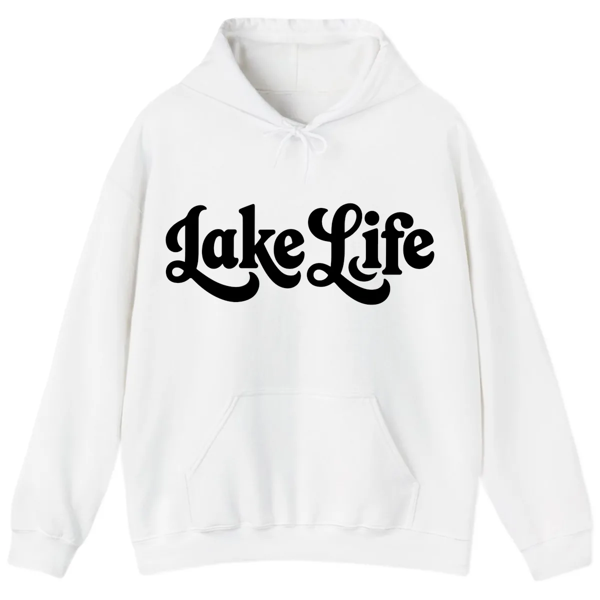 Retro Lake Life Script Design Hoodie in White
