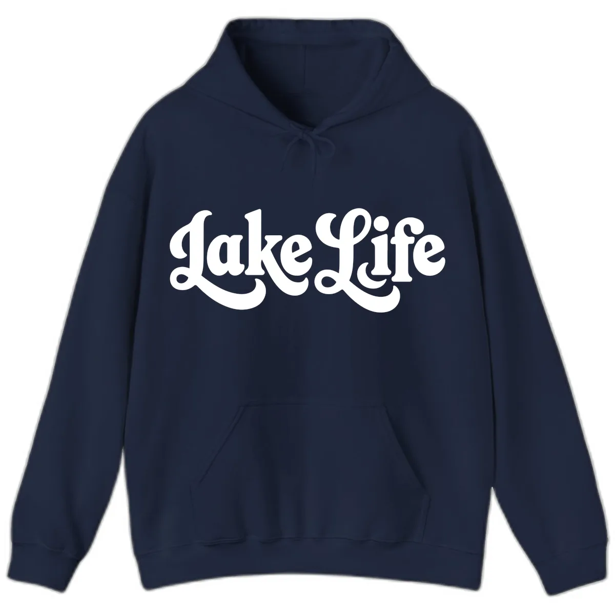 Retro Lake Life Script Design Hoodie in Navy