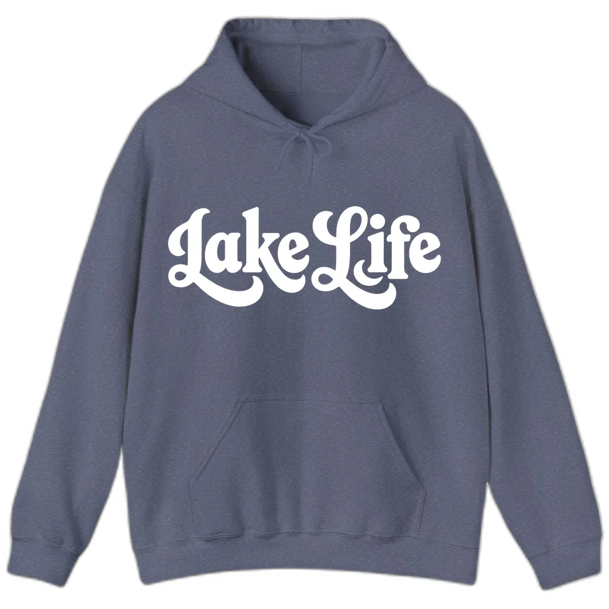 Retro Lake Life Script Design Hoodie in Heather Navy