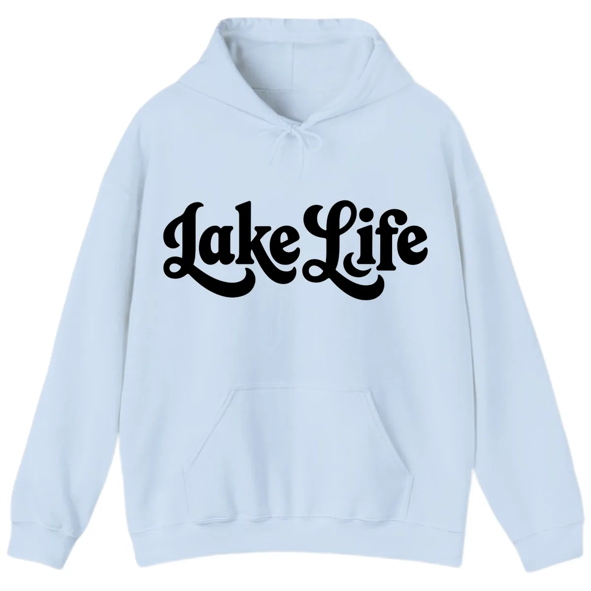 Retro Lake Life Script Design Hoodie in Light Blue