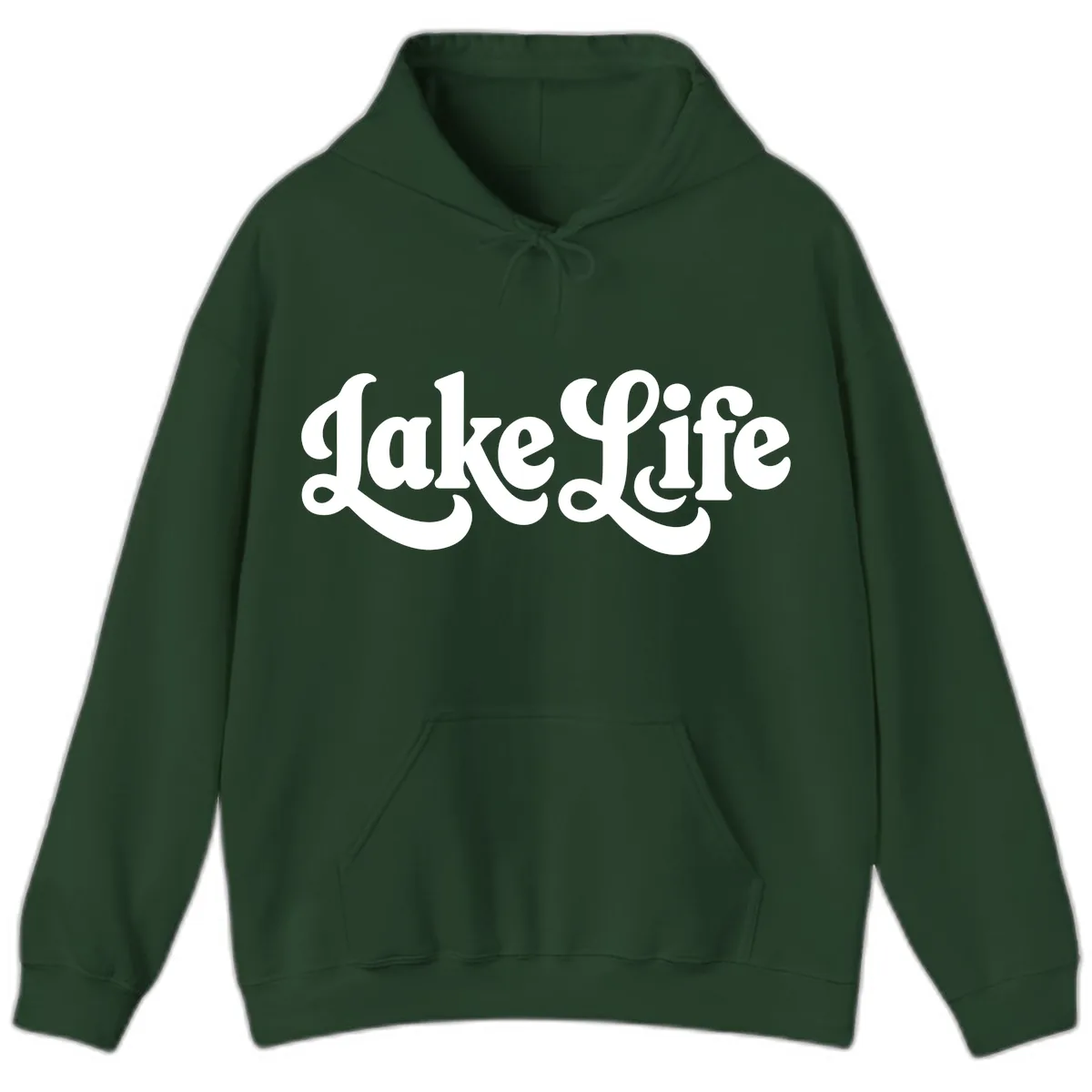 Retro Lake Life Script Design Hoodie in Forest Green