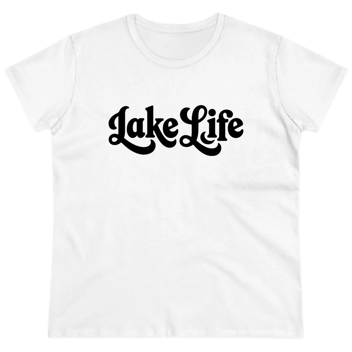 Retro Lake Life Script Design Ladies Tee in White
