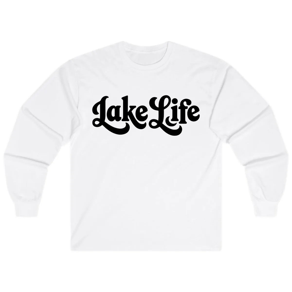 Retro Lake Life Script Design Long Sleeve in White