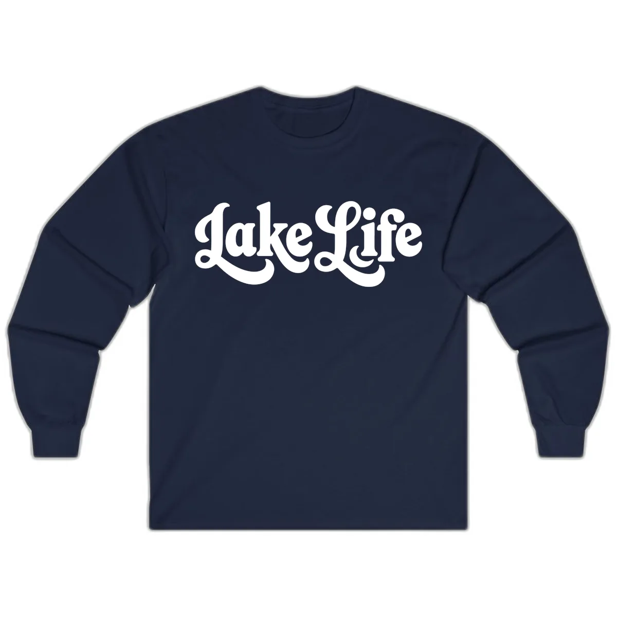 Retro Lake Life Script Design Long Sleeve in Navy