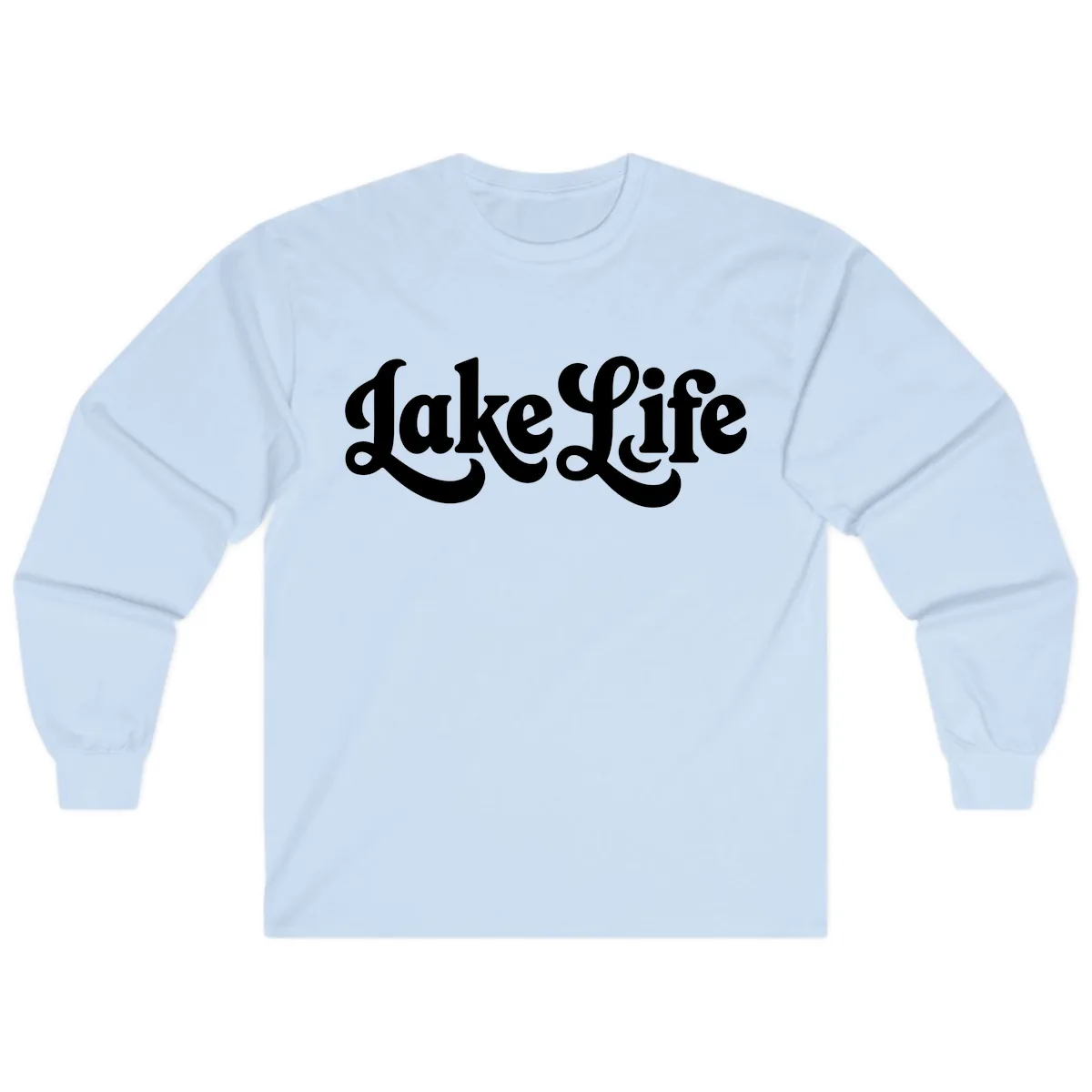 Retro Lake Life Script Design Long Sleeve in Light Blue