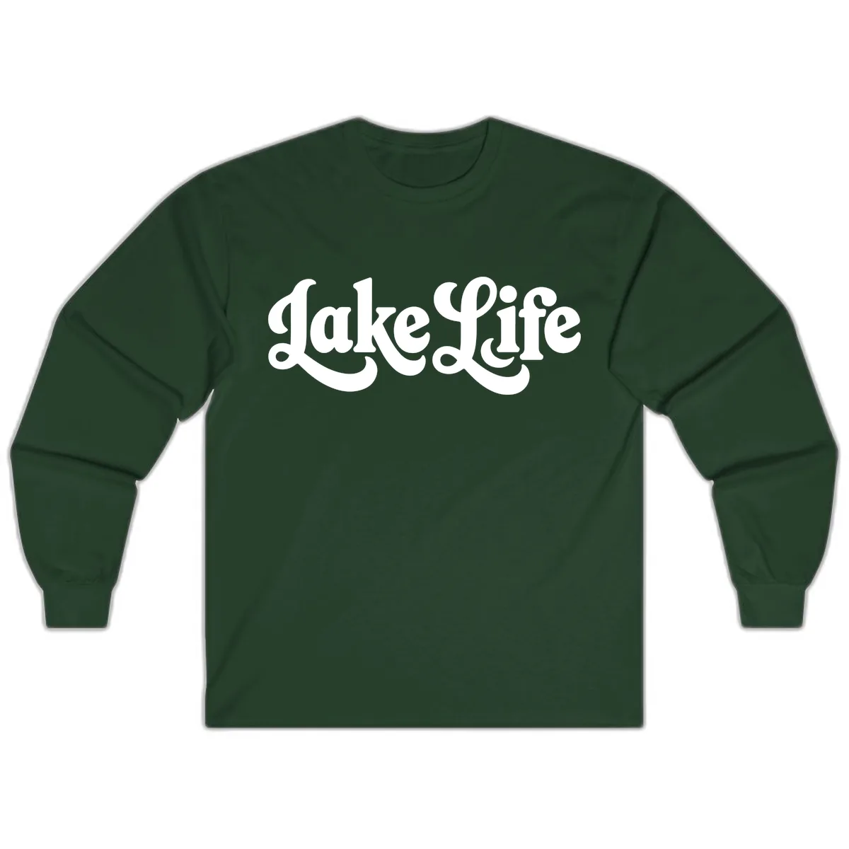Retro Lake Life Script Design Long Sleeve in Forest Green