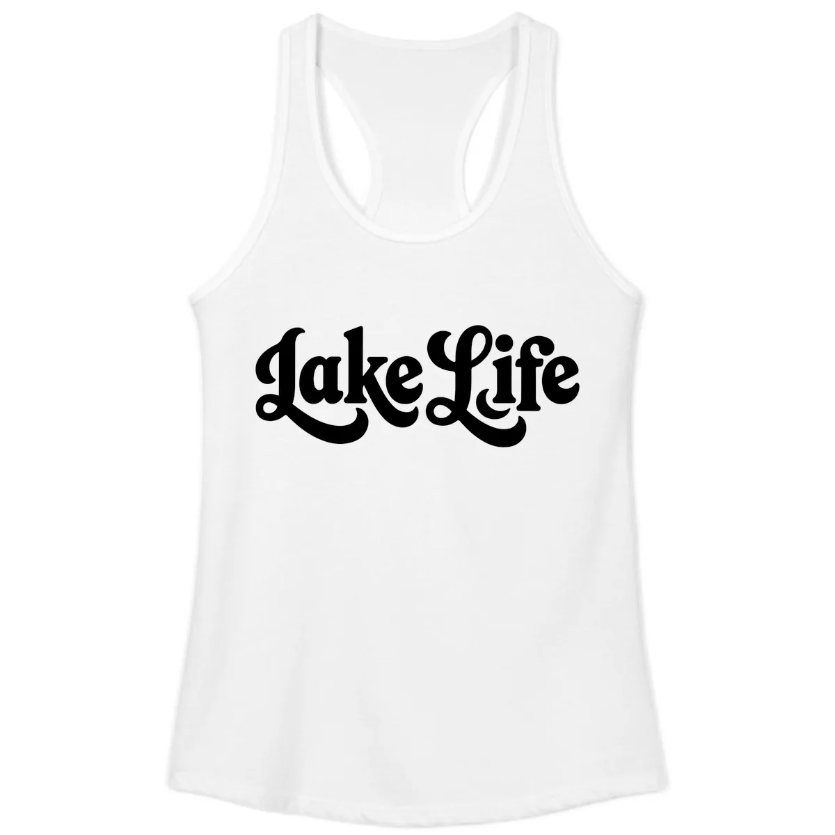 Retro Lake Life Script Design Ladies Tank in White