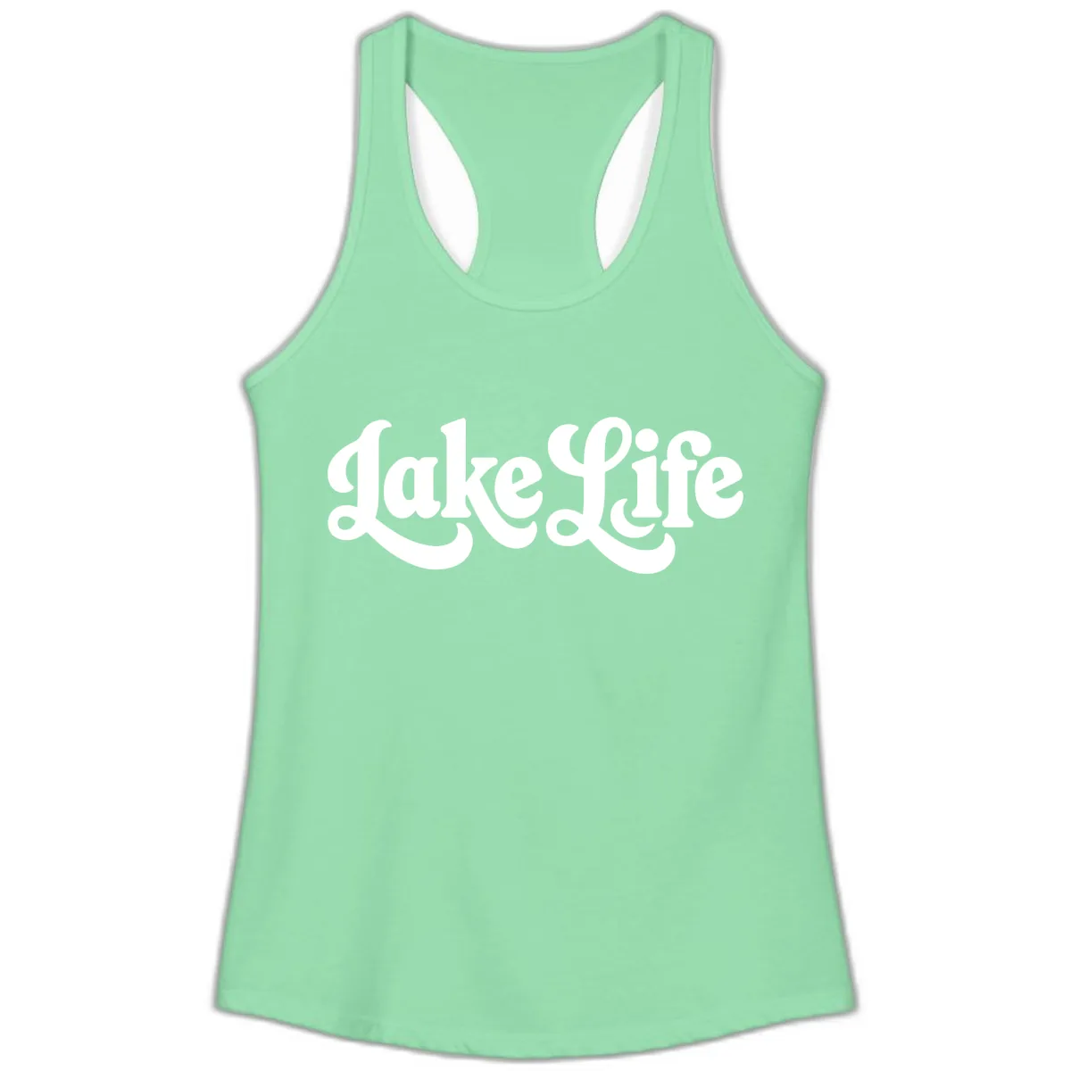 Retro Lake Life Script Design Ladies Tank in Solid Mint