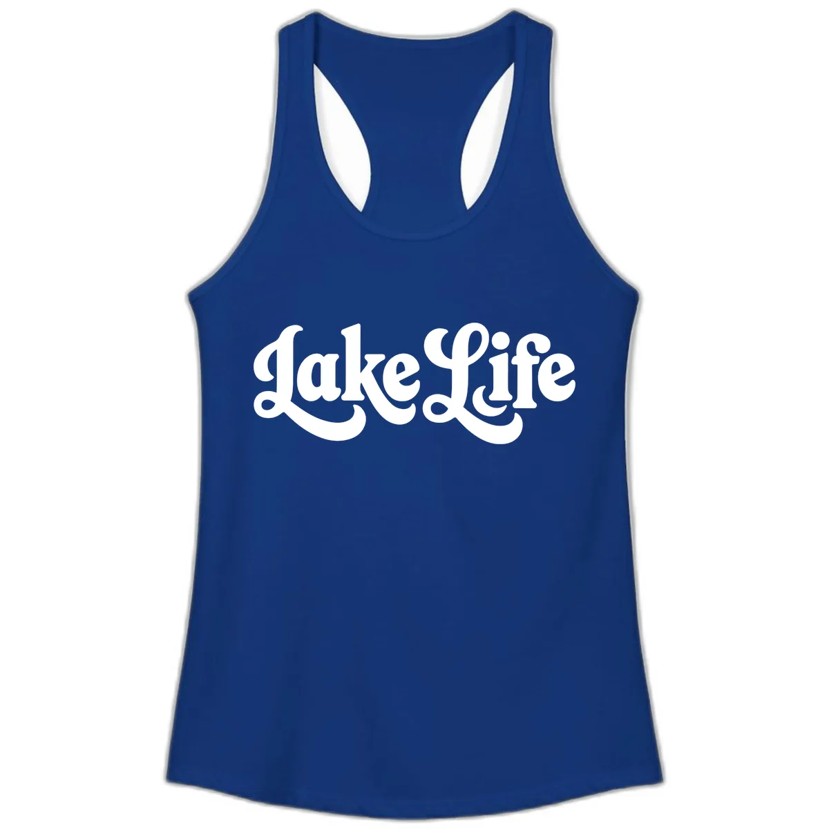 Retro Lake Life Script Design Ladies Tank in Solid Royal