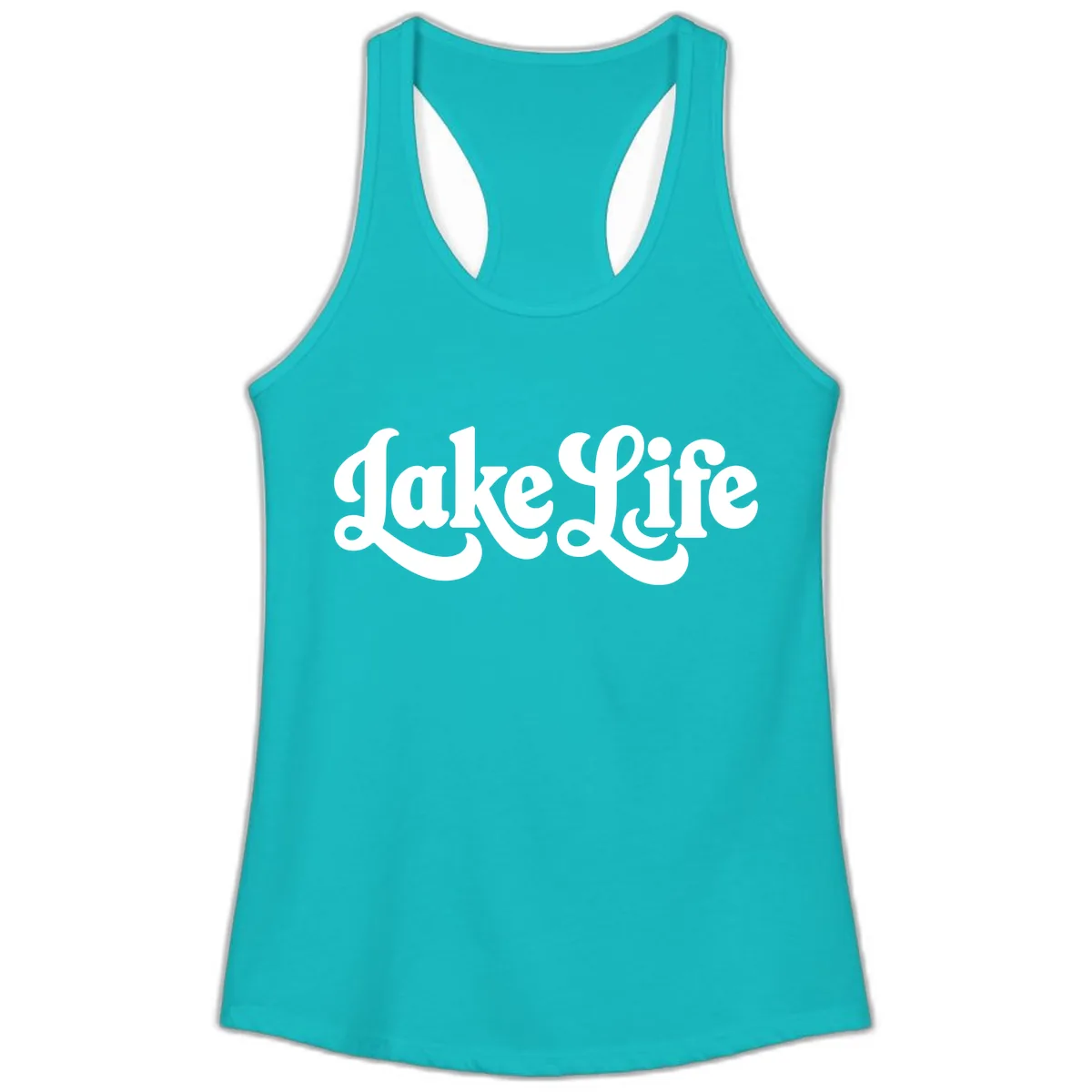 Retro Lake Life Script Design Ladies Tank in Tahiti Blue