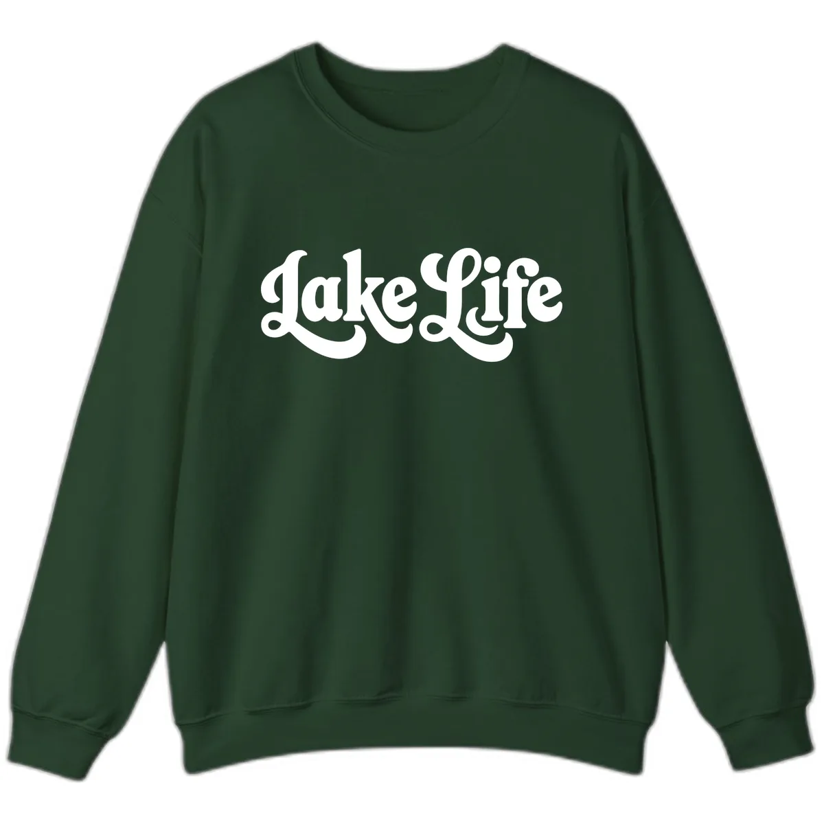 Retro Lake Life Script Design Sweatshirt in Forest Green