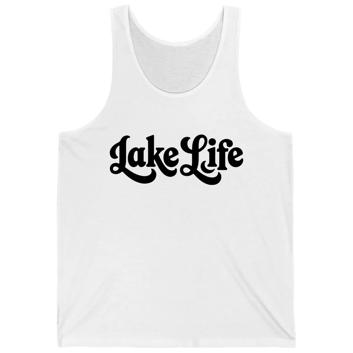 Retro Lake Life Script Design Tank in White