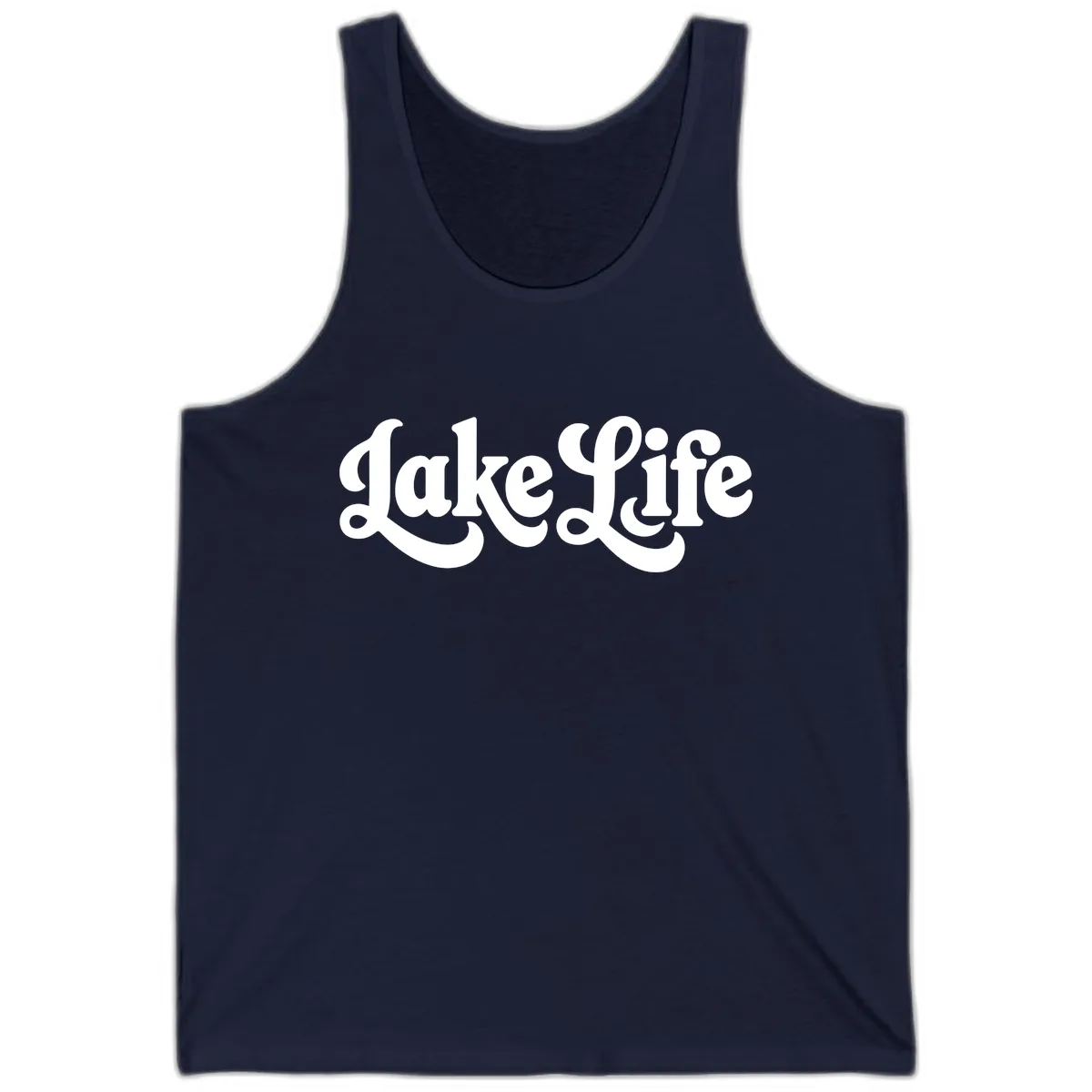 Retro Lake Life Script Design Tank in Navy