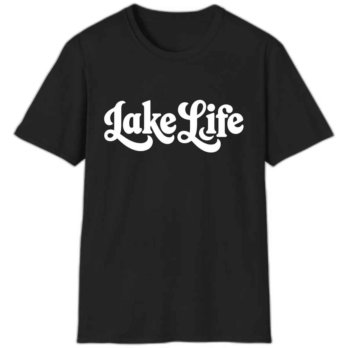 Retro Lake Life Script Design T-Shirt in Black