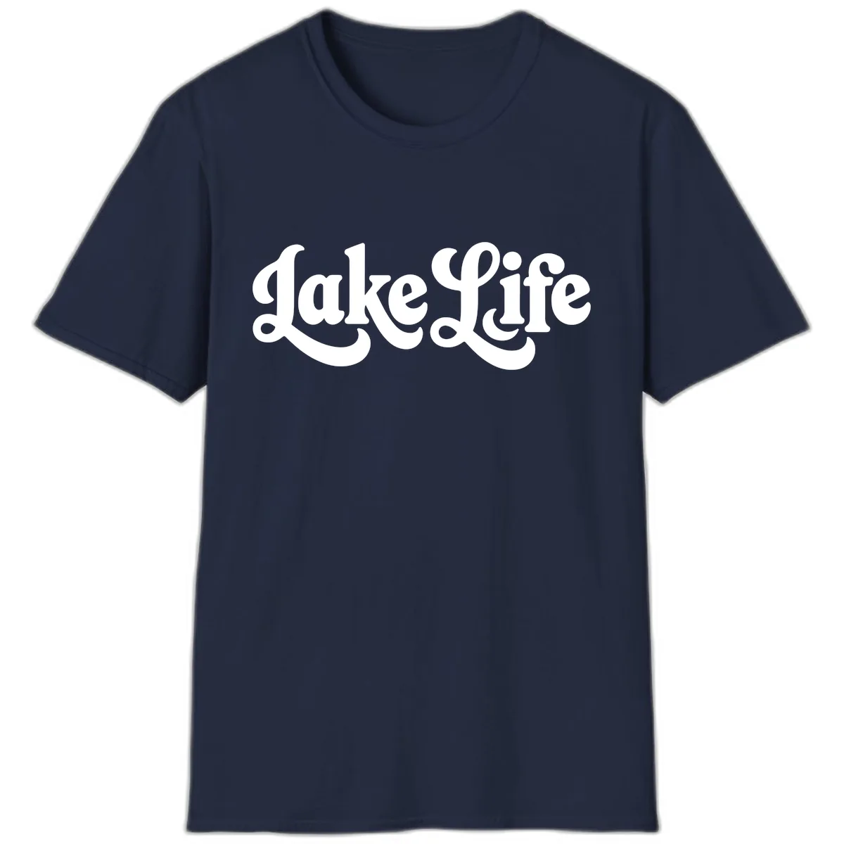 Retro Lake Life Script Design T-Shirt in Navy