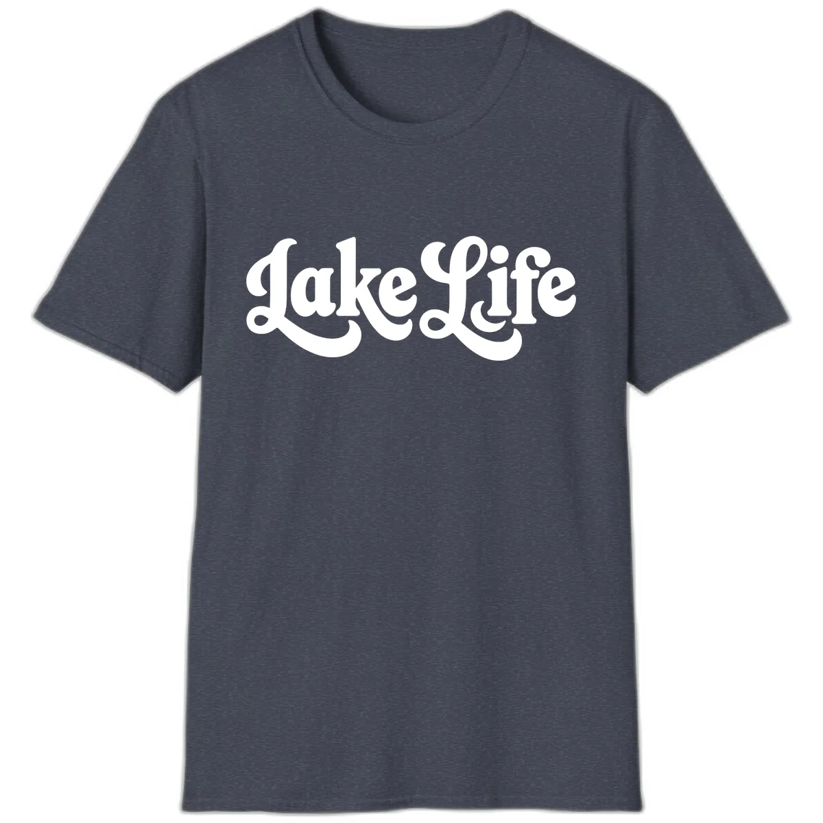 Retro Lake Life Script Design T-Shirt in Heather Navy