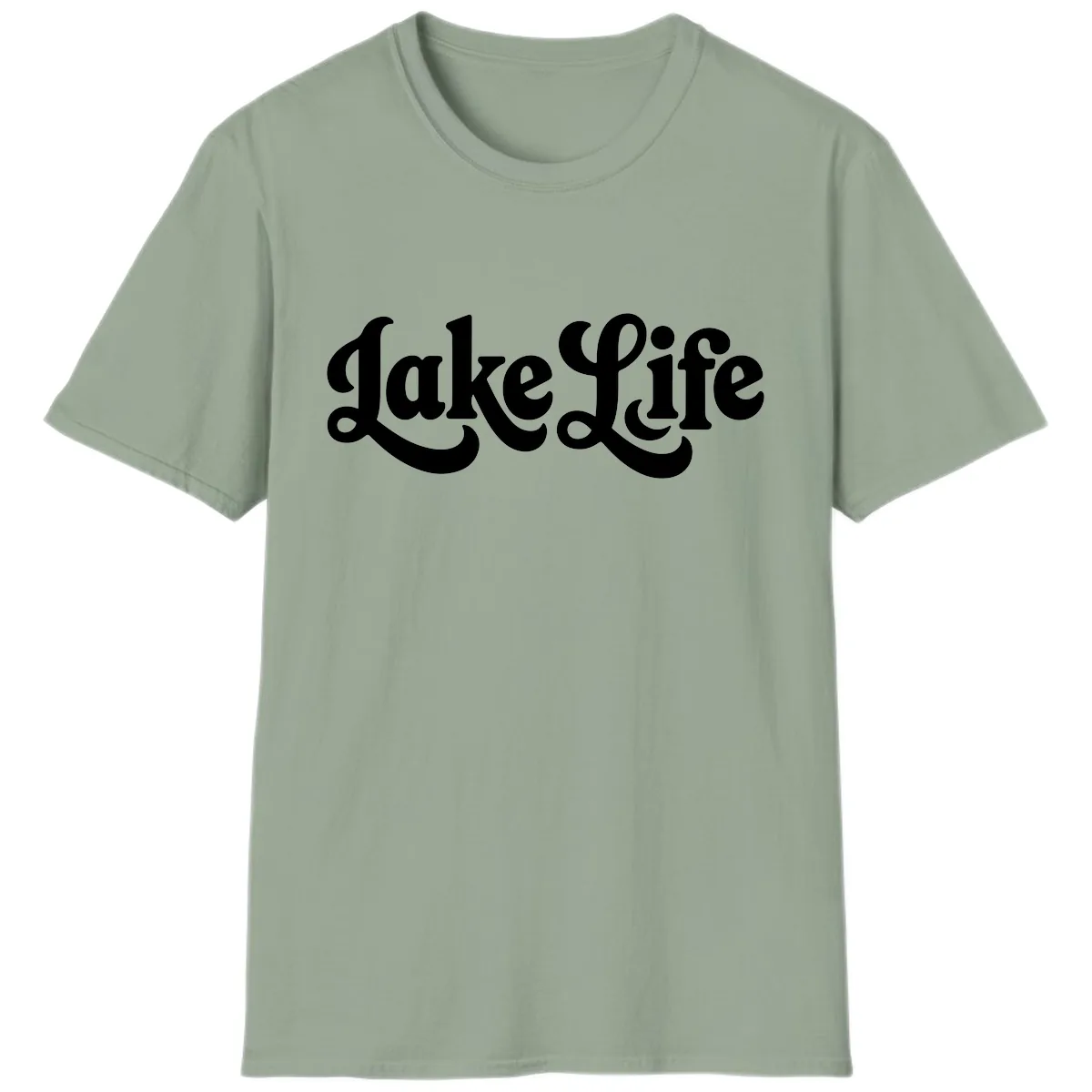Retro Lake Life Script Design T-Shirt in Sage