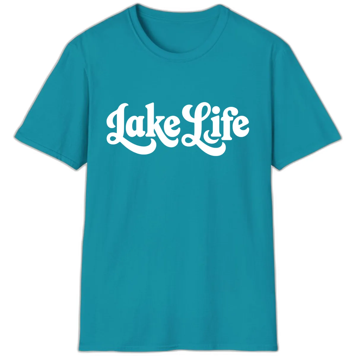Retro Lake Life Script Design T-Shirt in Tropical Blue