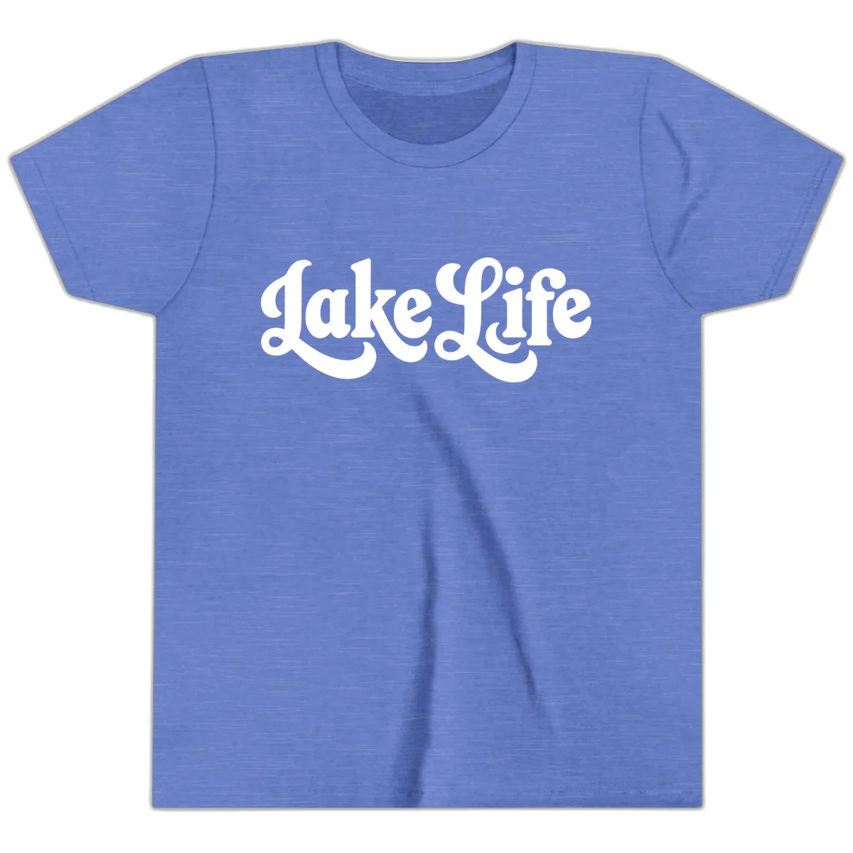 Retro Lake Life Script Design Youth T-Shirt in Heather Columbia Blue