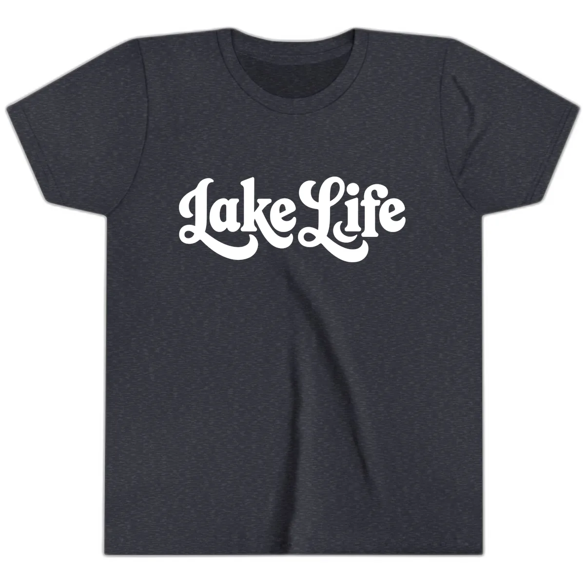 Retro Lake Life Script Design Youth T-Shirt in Heather Navy