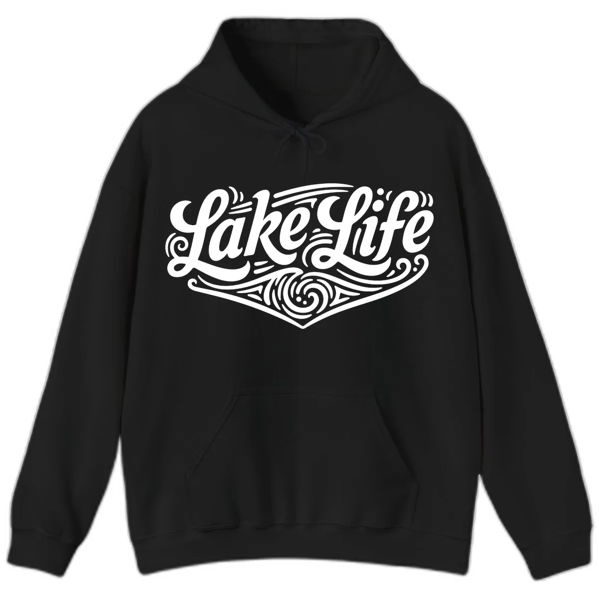 Lake Life Typography Design Hoodie in Black