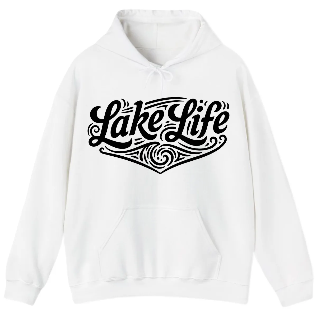 Lake Life Typography Design Hoodie in White