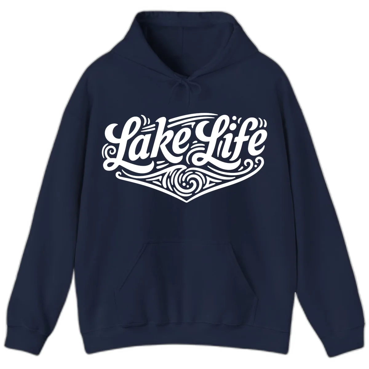 Lake Life Typography Design Hoodie in Navy